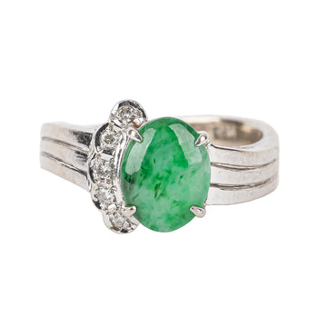 9K White Gold Jade Diamond Ring