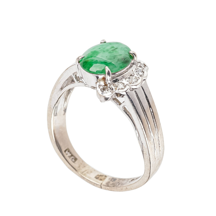 9K White Gold Jade Diamond Ring