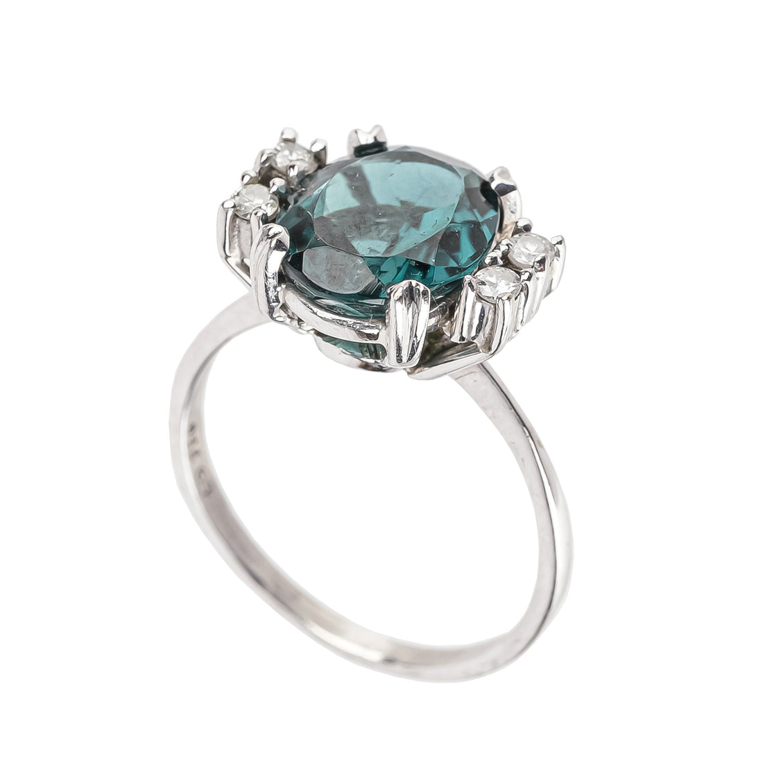 18K White Gold Oval Green Tourmaline Diamond Ring