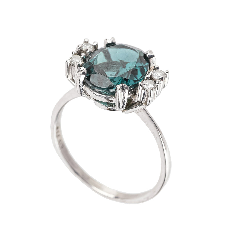 18K White Gold Oval Green Tourmaline Diamond Ring