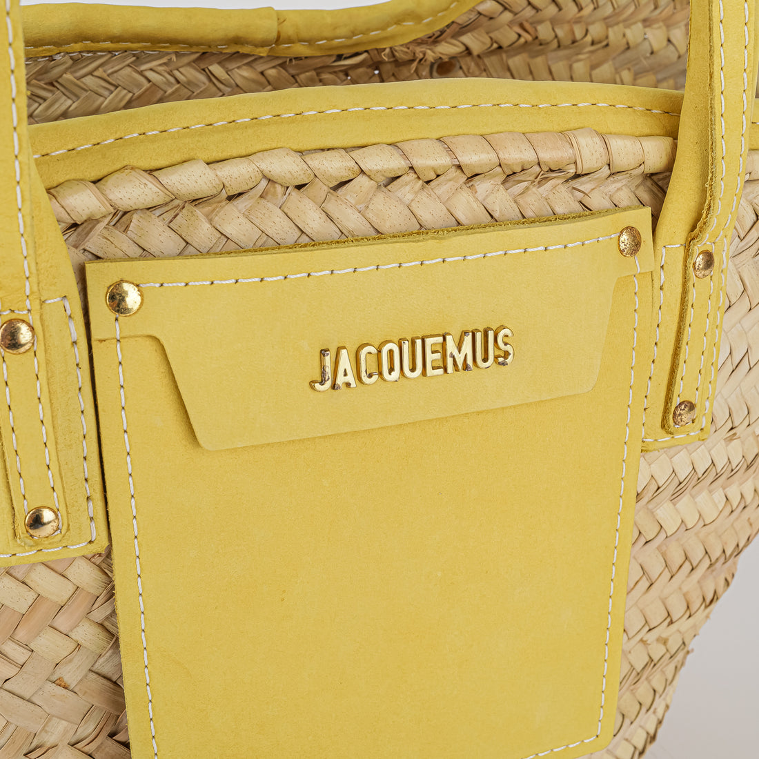 JACQUEMUS Le Panier Soli Straw Tote - Yellow Leather