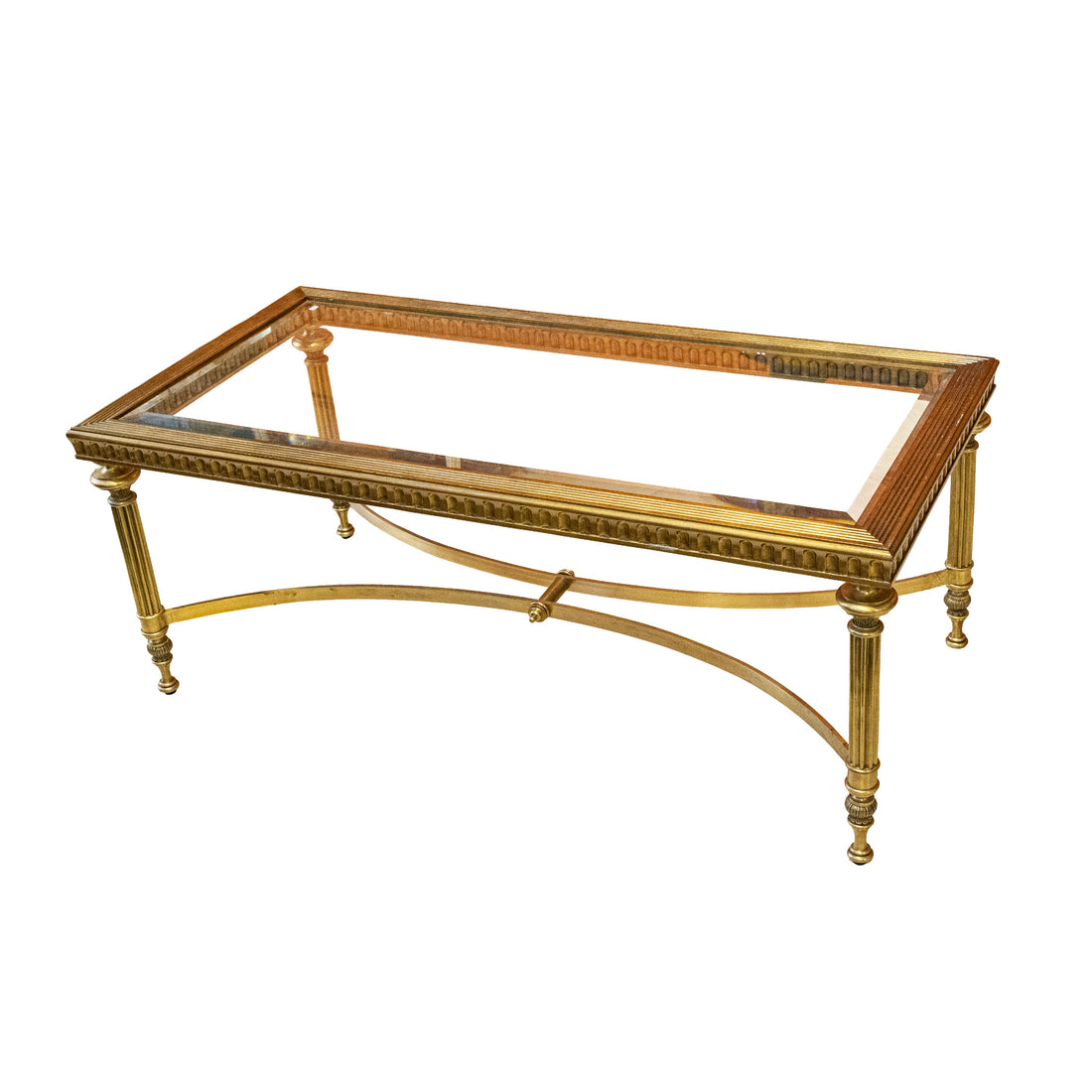 Lacquered Gilt & Brass Coffee Table with Glass Top