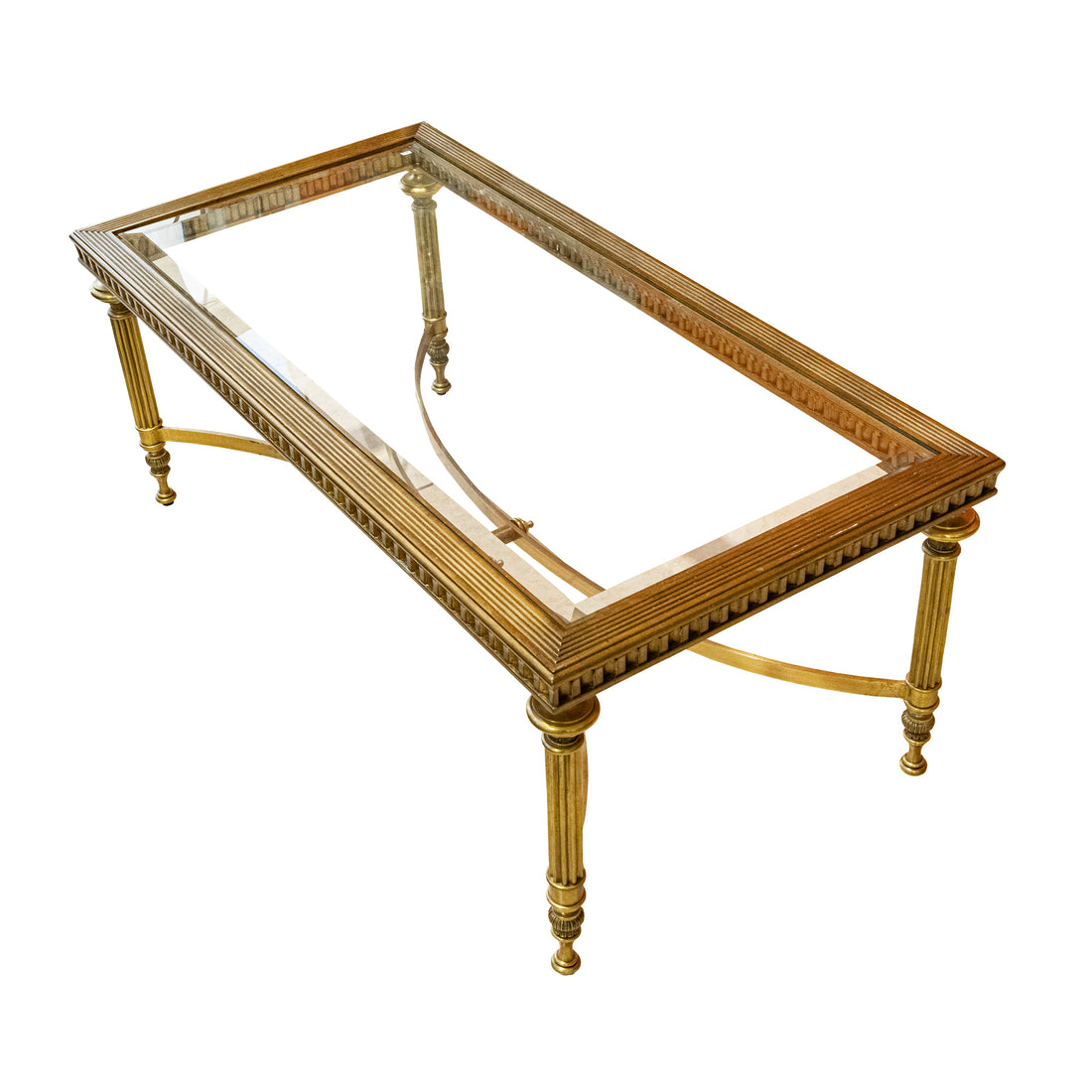 Lacquered Gilt & Brass Coffee Table with Glass Top