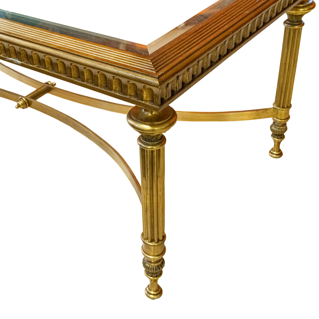 Lacquered Gilt & Brass Coffee Table with Glass Top