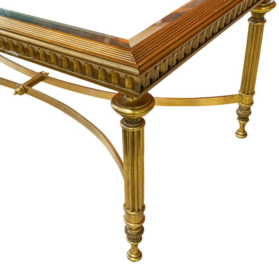Lacquered Gilt & Brass Coffee Table with Glass Top