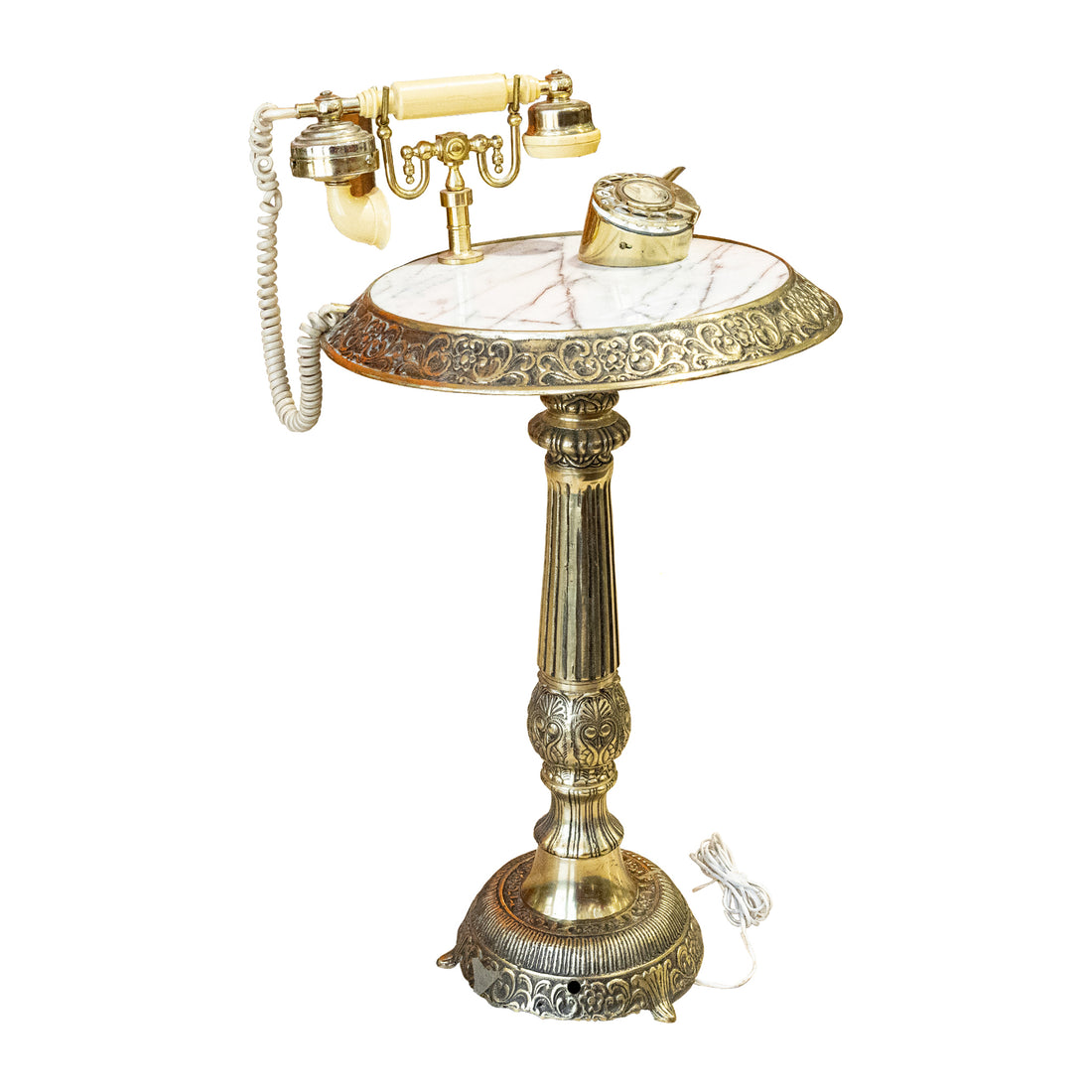 Vintage Brass Plate & Marble Telephone Table