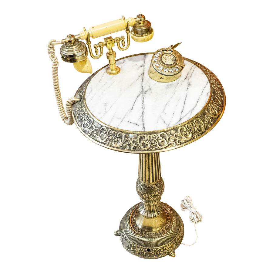 Vintage Brass Plate & Marble Telephone Table