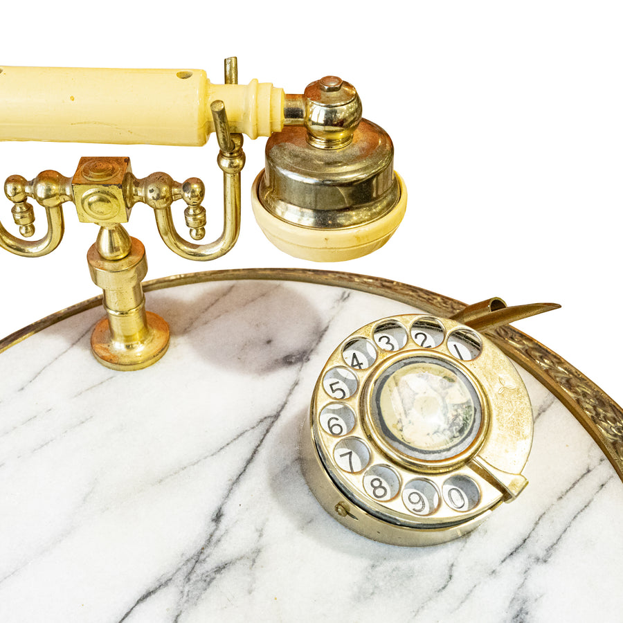 Vintage Brass Plate & Marble Telephone Table