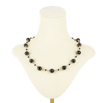 14K Yellow Gold Faceted Onyx Bead Station Necklace