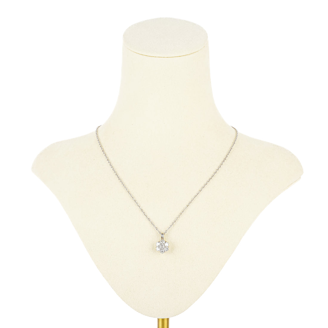 14K White Gold Early Cut Diamond Cluster Pendant Necklace