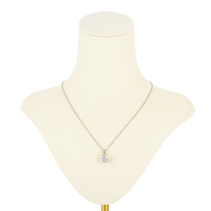 14K White Gold Early Cut Diamond Cluster Pendant Necklace