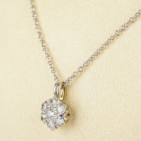 14K White Gold Early Cut Diamond Cluster Pendant Necklace