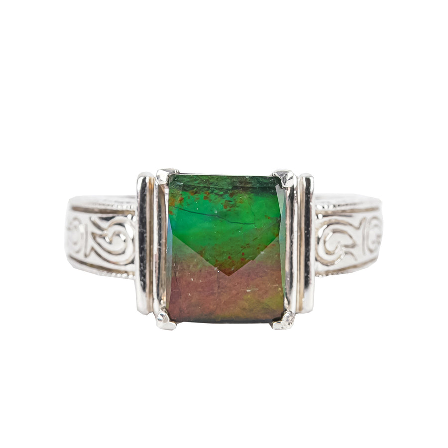 KORITE Chased Sterling Silver Rectangular Ammolite Ring