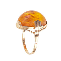 14K Yellow Gold Oval Amber Cabochon Ring