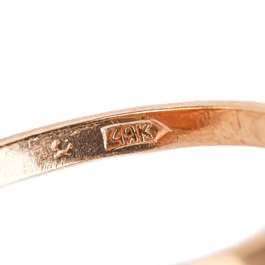14K Yellow Gold Oval Amber Cabochon Ring