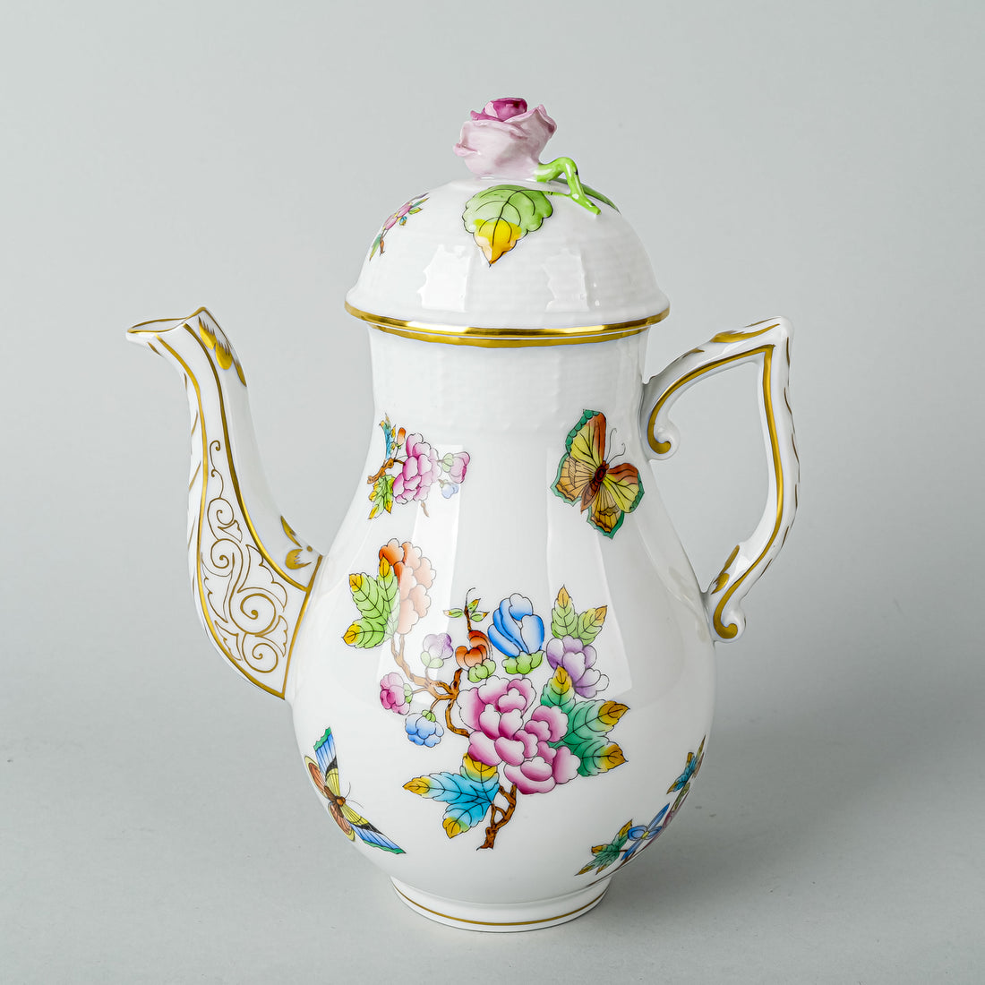 HEREND Queen Victoria Coffee Pot With Rose Knob Lid 612