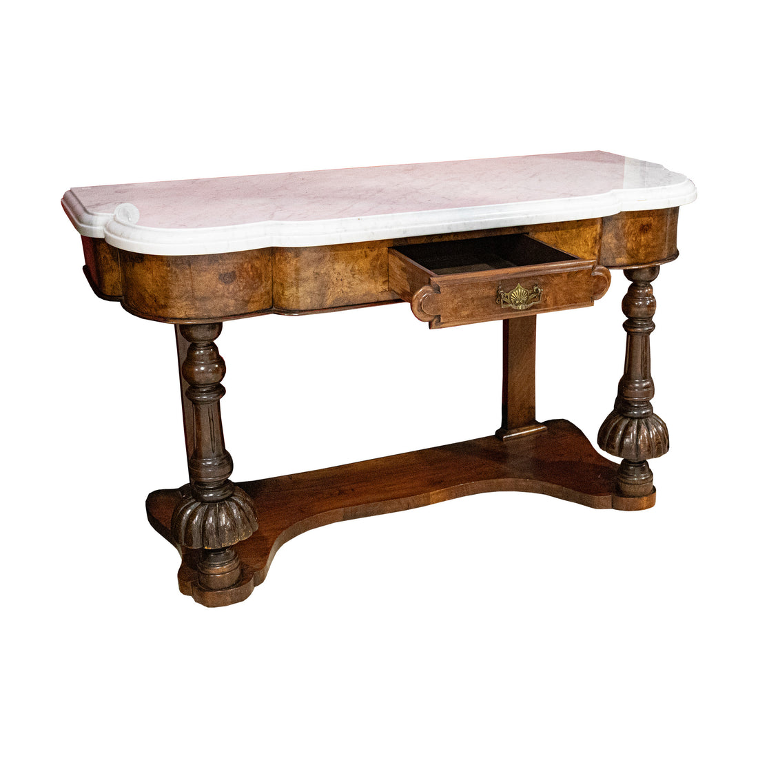 Vintage Victorian Style Walnut Hall Table With Marble Top