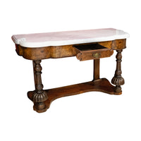 Vintage Victorian Style Walnut Hall Table With Marble Top
