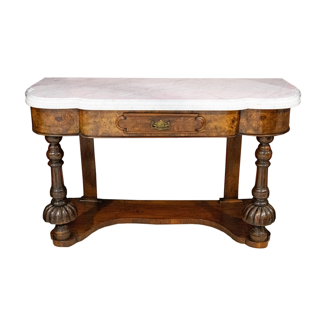 Vintage Victorian Style Walnut Hall Table With Marble Top