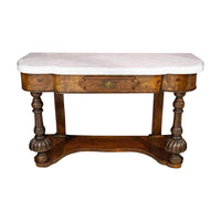 Vintage Victorian Style Walnut Hall Table With Marble Top