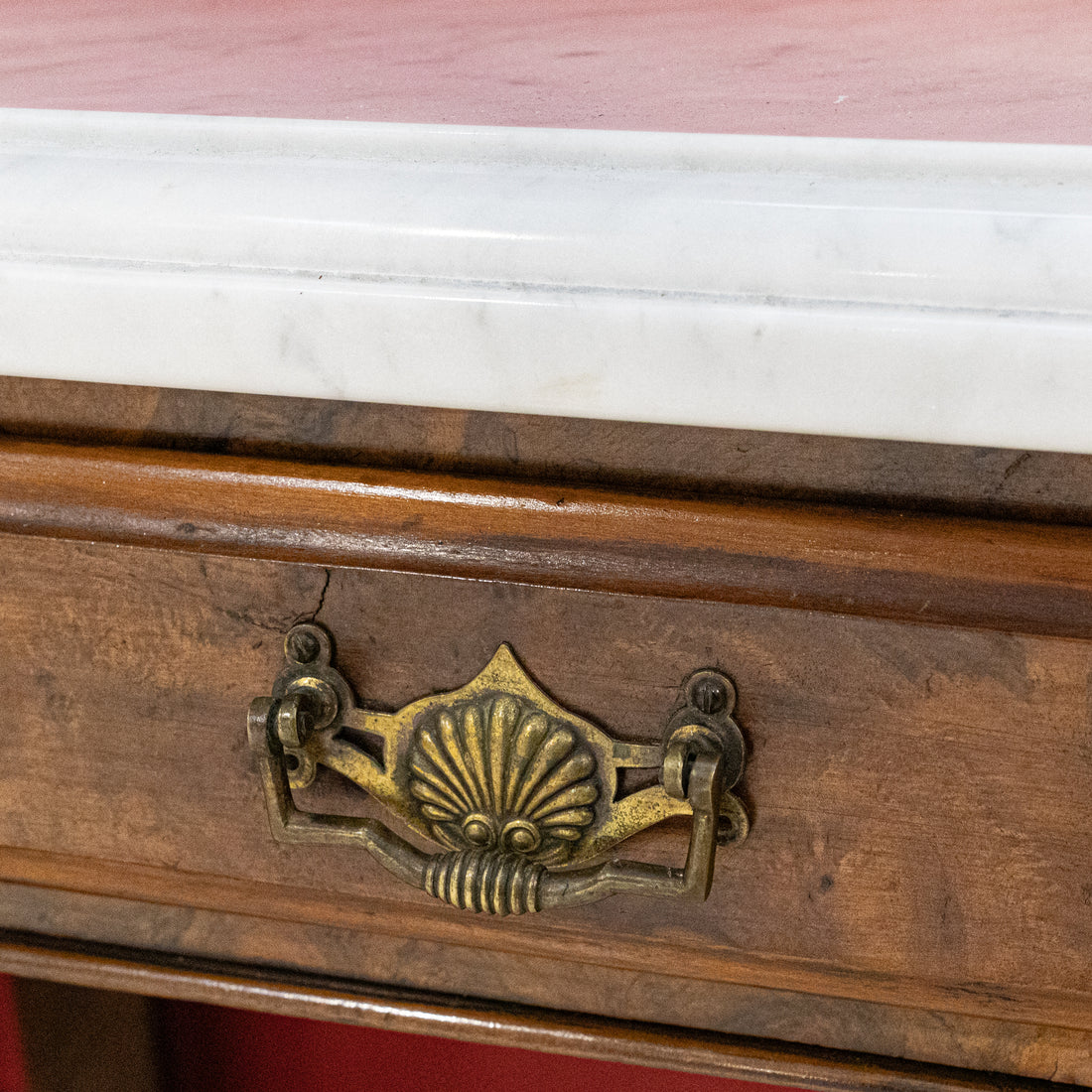 Vintage Victorian Style Walnut Hall Table With Marble Top