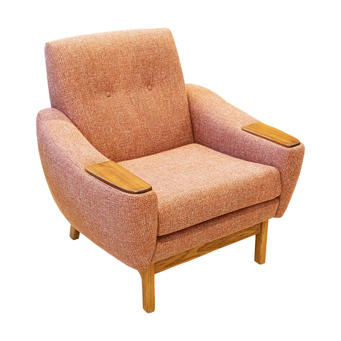 Vintage MCM Style Teak Arm Chair Red Upholstery
