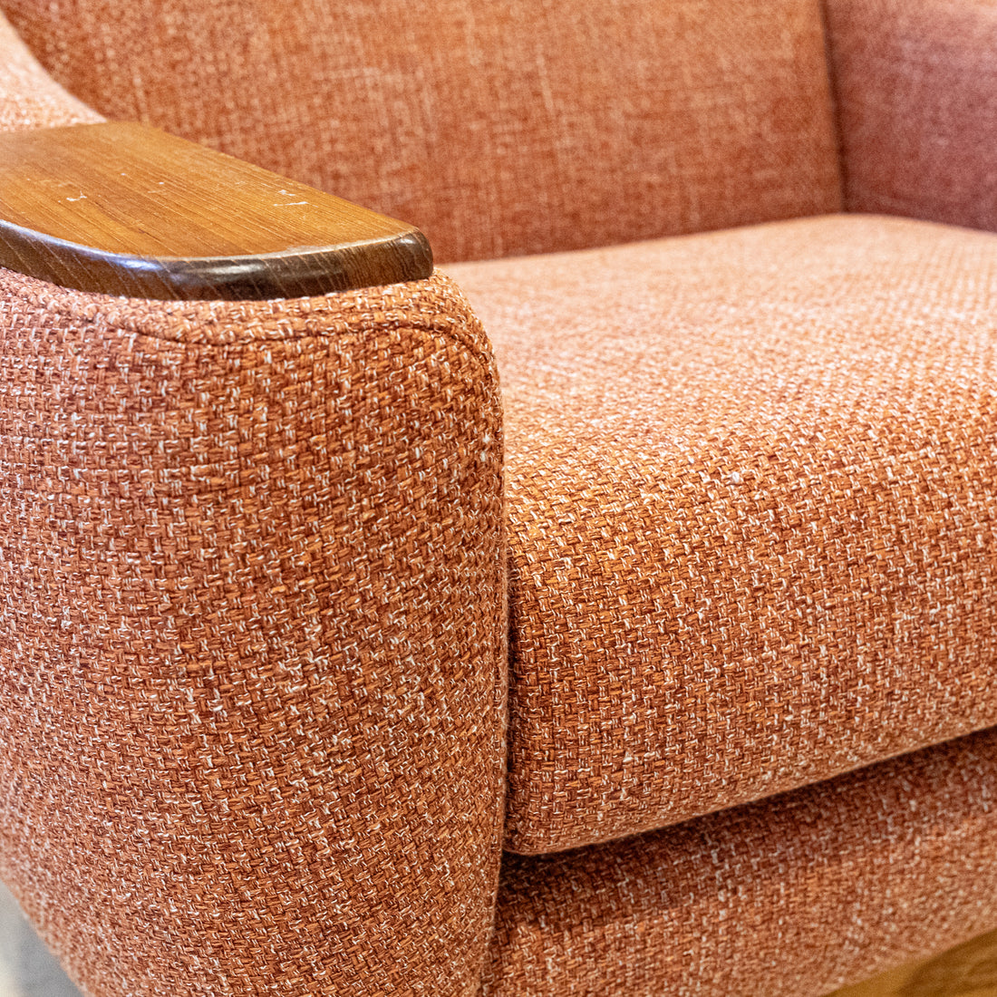 Vintage MCM Style Teak Arm Chair Red Upholstery