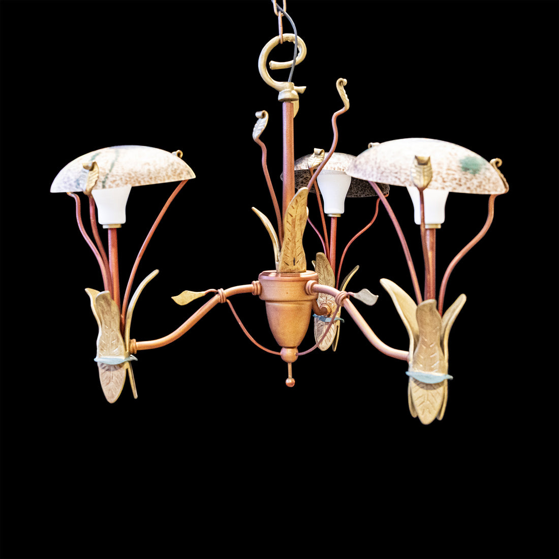 Painted Metalwork Three Light Fixture w/Artglass Shades