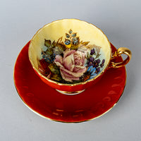 AYNSLEY Cup & Saucer C1033 JA Bailey Cabbage Rose - Orange