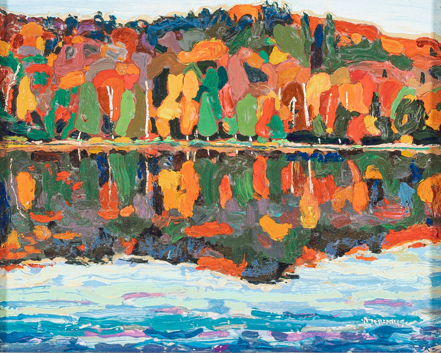 Peter Mills (Canadian) "Autumn Shoreline" Acrylic On Board
