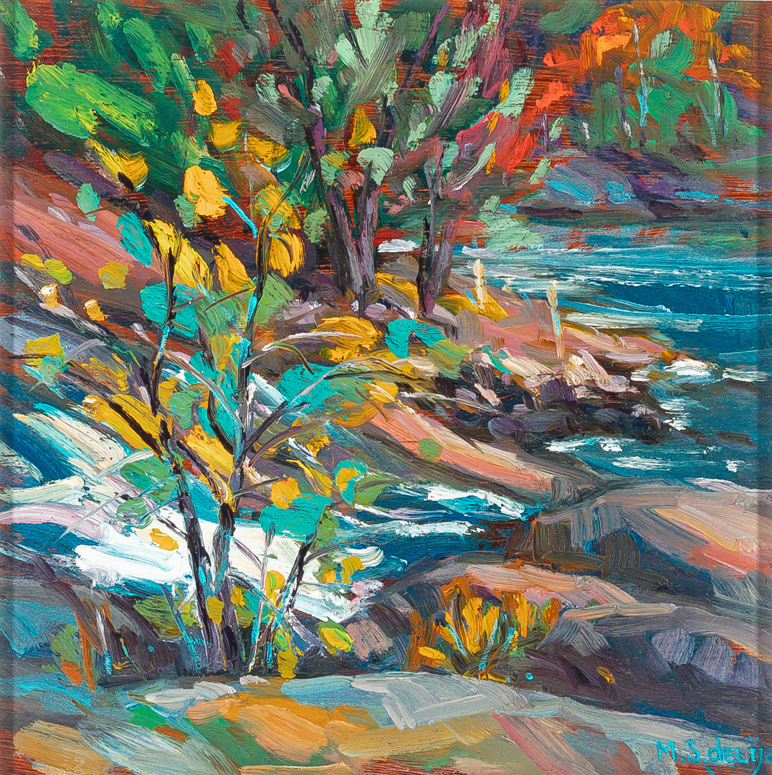 Mel Delija (Canadian 20th C) "Bala Falls" Oil On Board