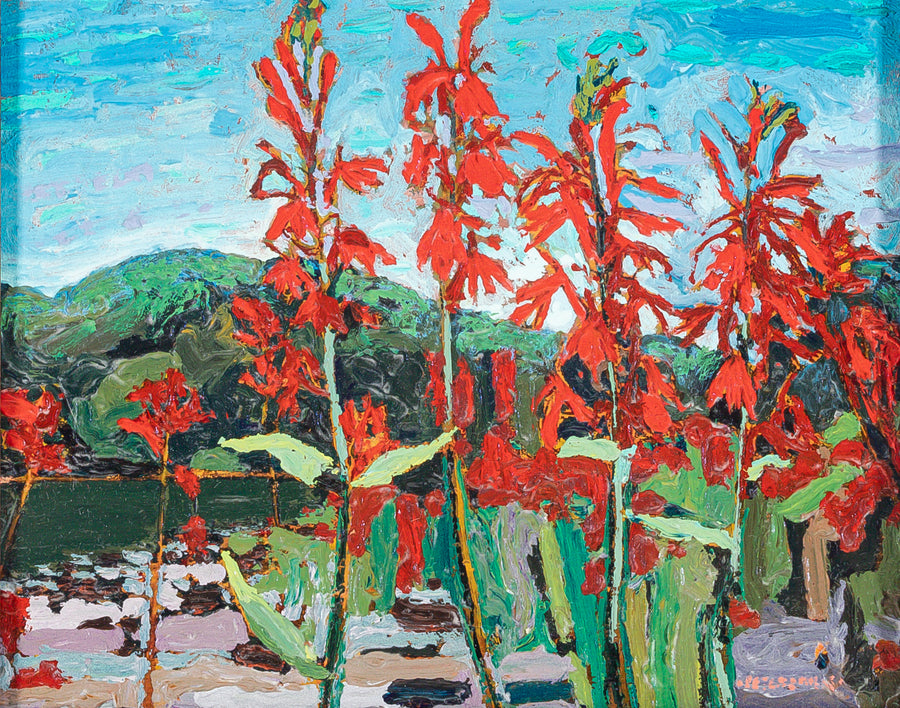 Peter Mills (Canadian) "Cardinal Flower" Acrylic On Board