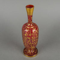 Moser Style Hand Painted Portrait Medallion Cranberry Glass Footed Vase