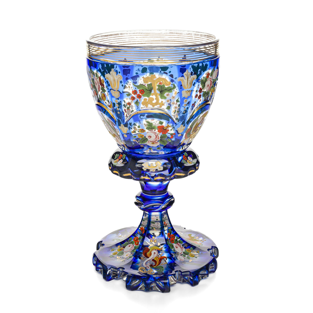 Hand Painted Crystal Cobalt Cut To Clear Chalice/Goblet