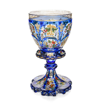 Hand Painted Crystal Cobalt Cut To Clear Chalice/Goblet