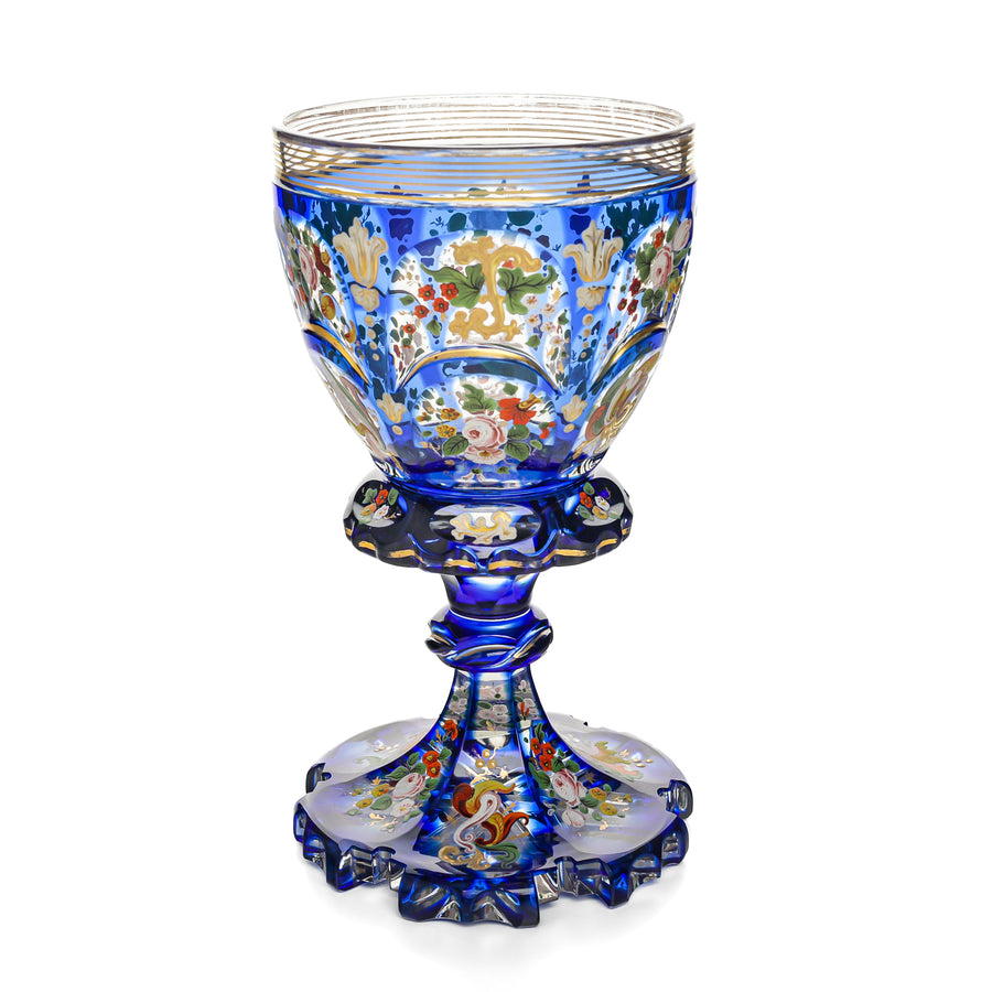 Hand Painted Crystal Cobalt Cut To Clear Chalice/Goblet
