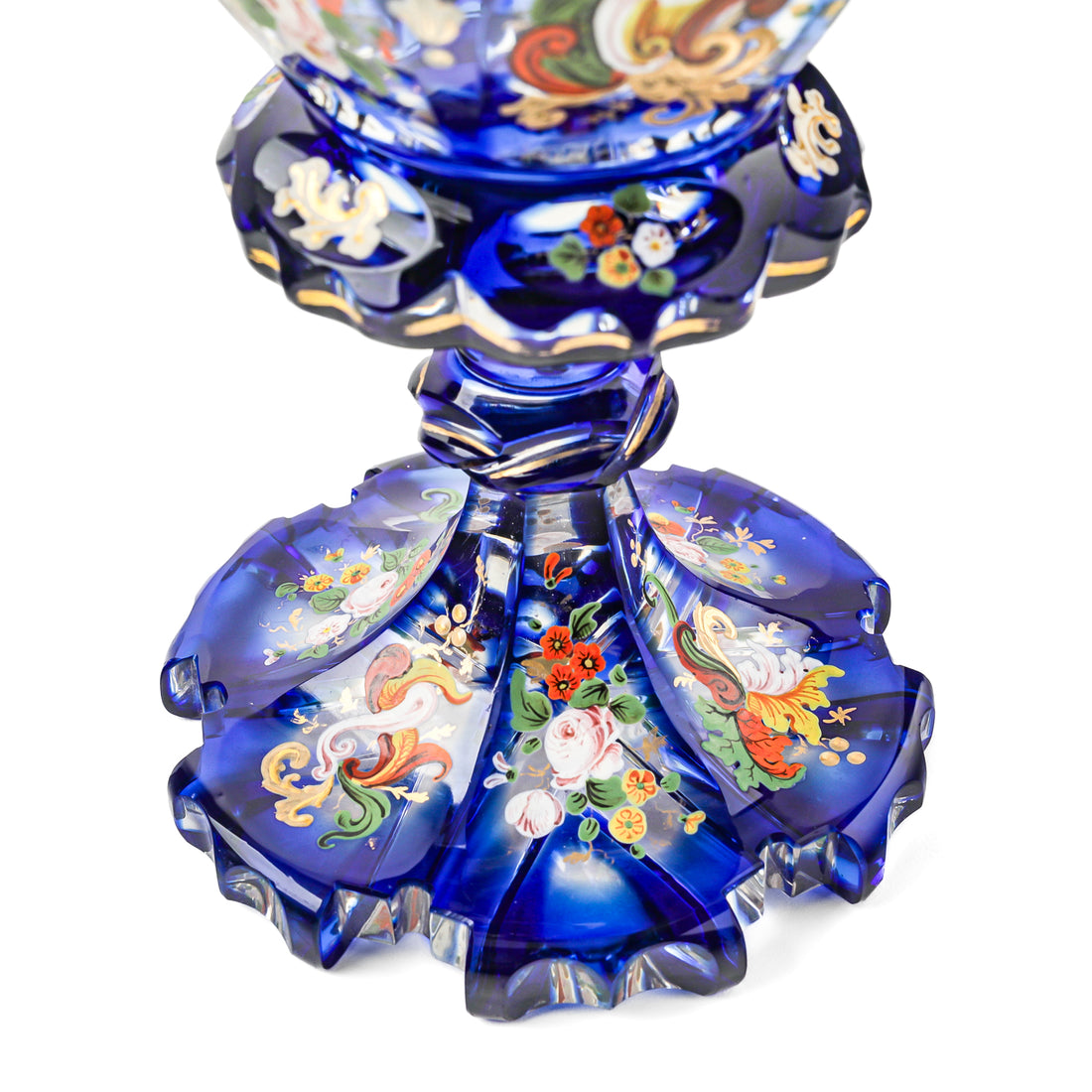 Hand Painted Crystal Cobalt Cut To Clear Chalice/Goblet