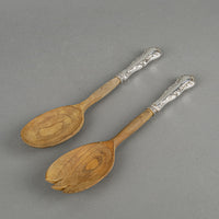 BIRKS Louis XV Sterling Handle Wooden Salad Servers Set of 2
