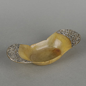 Asian Horn Dish With Silver Filigree Overlay