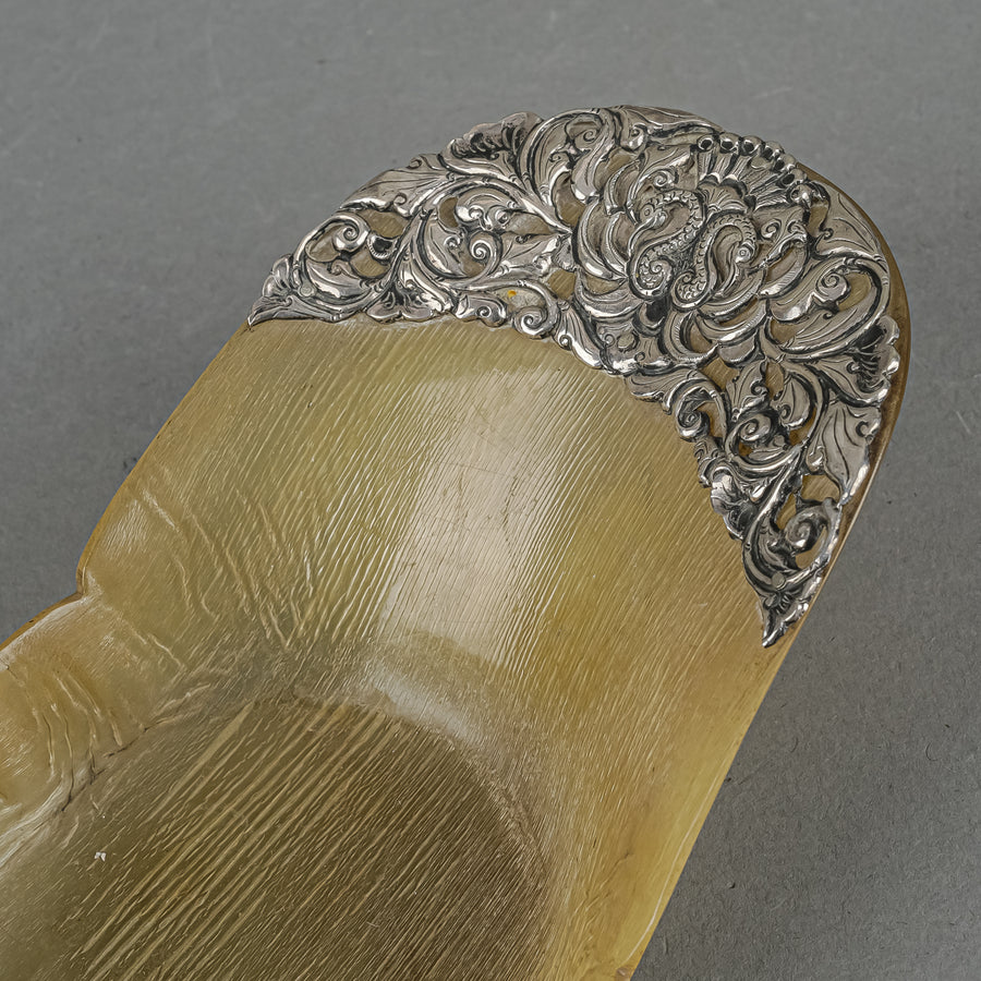 Asian Horn Dish With Silver Filigree Overlay
