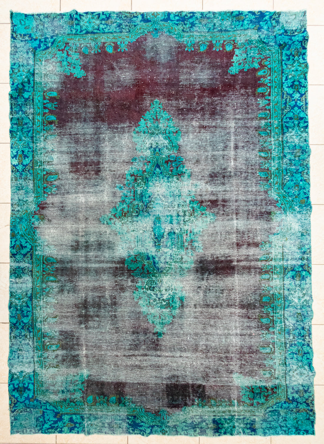 Hand Knotted Wool Distressed And Over-dyed Kerman Style Rug