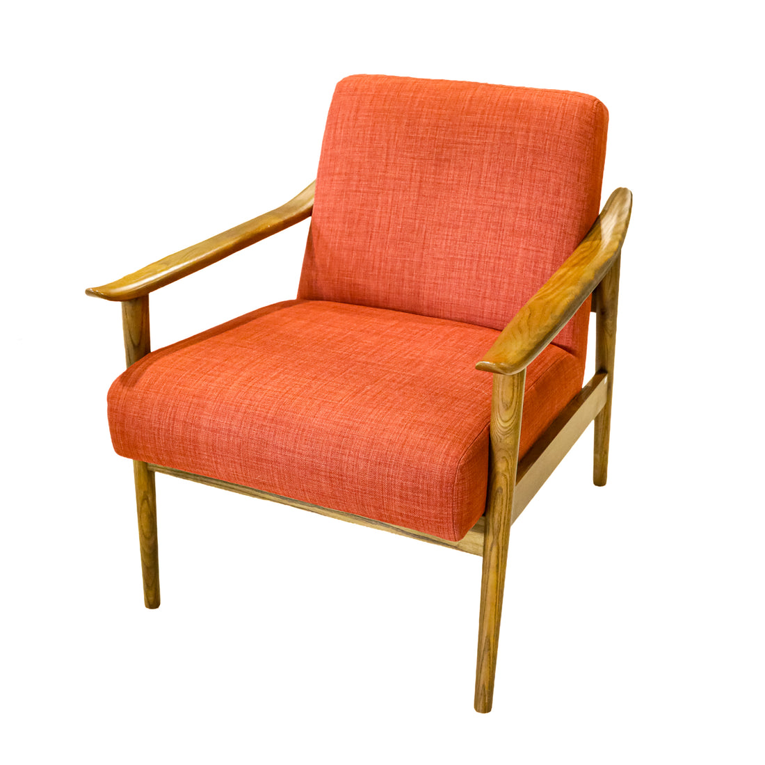 WEST ELM Show Wood Pecan Mid-Century-Modern Arm Chairs Set of 2