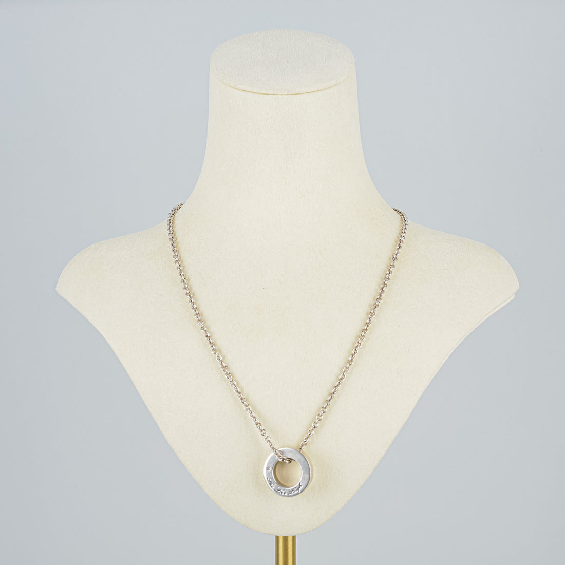 BIRKS Sterling Silver And Diamond Rolo Chain With Open Circle Pendant Necklace