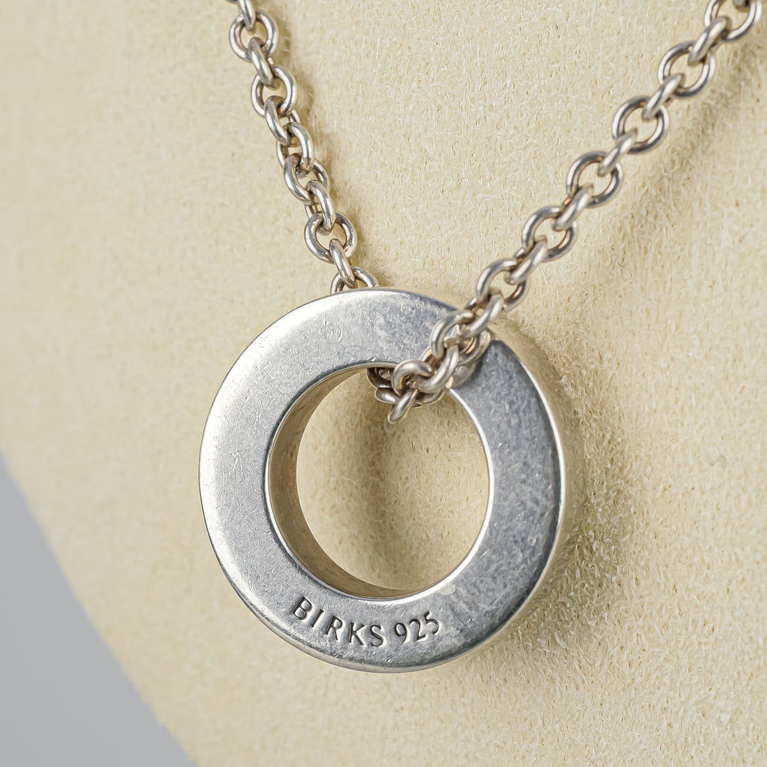 BIRKS Sterling Silver And Diamond Rolo Chain With Open Circle Pendant Necklace