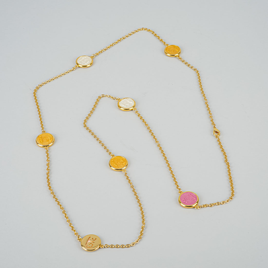 GRAND TOUR 18K Gold Plated Resin Cameo Station Necklace