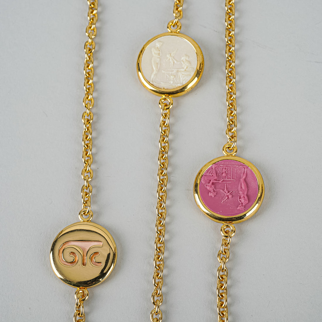 GRAND TOUR 18K Gold Plated Resin Cameo Station Necklace