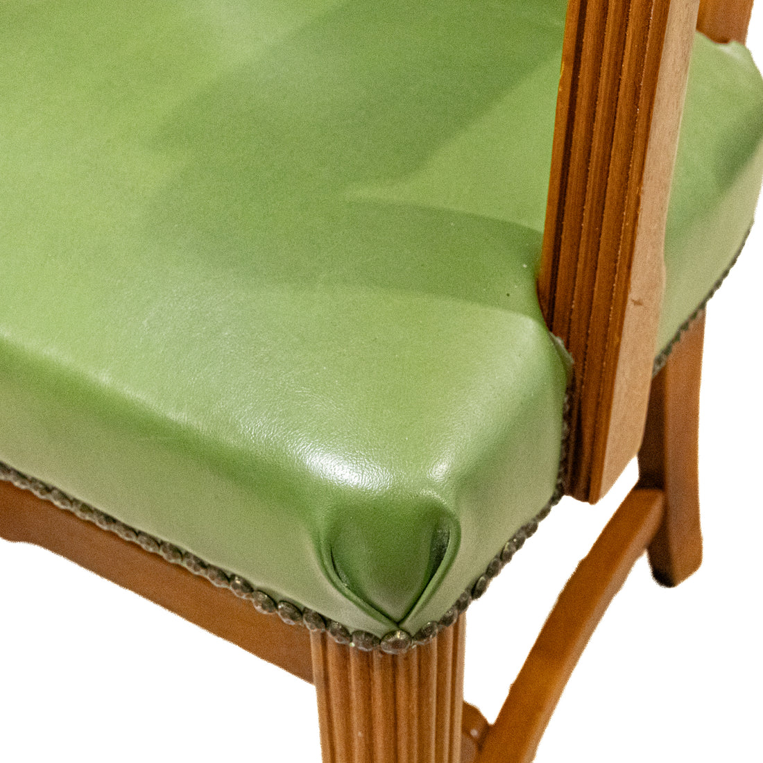 PAIR Vintage Wooden Office Chair With Green Vinyl Nail-head Upholstery