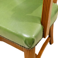 PAIR Vintage Wooden Office Chair With Green Vinyl Nail-head Upholstery