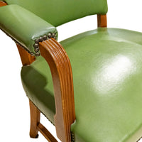 PAIR Vintage Wooden Office Chair With Green Vinyl Nail-head Upholstery
