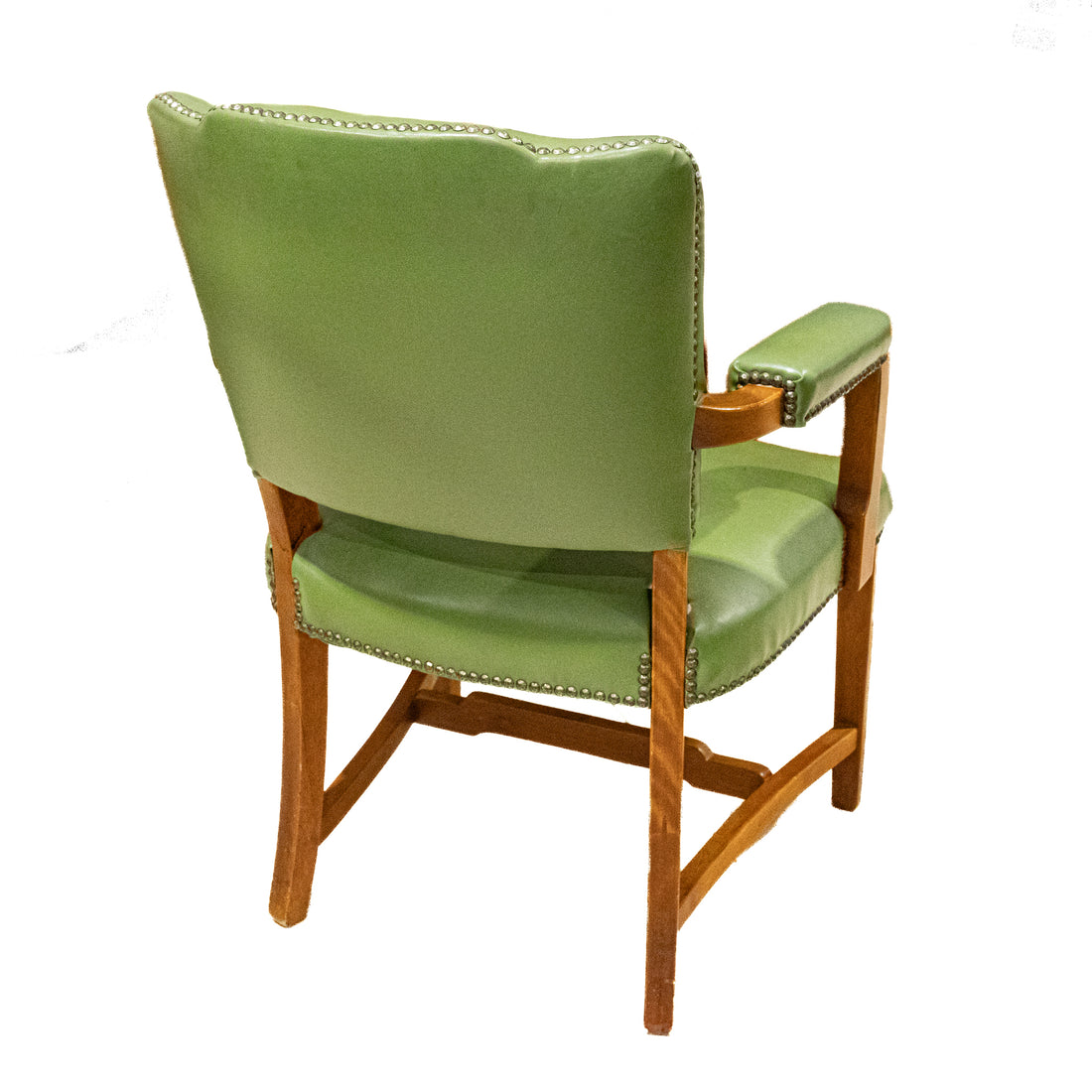 PAIR Vintage Wooden Office Chair With Green Vinyl Nail-head Upholstery